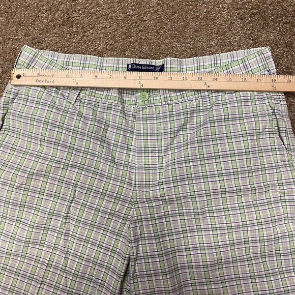Chase Edward Plaid Golf Shorts Men's Sz 36 Lime Green Performance Golf Preppy - Picture 7 of 9